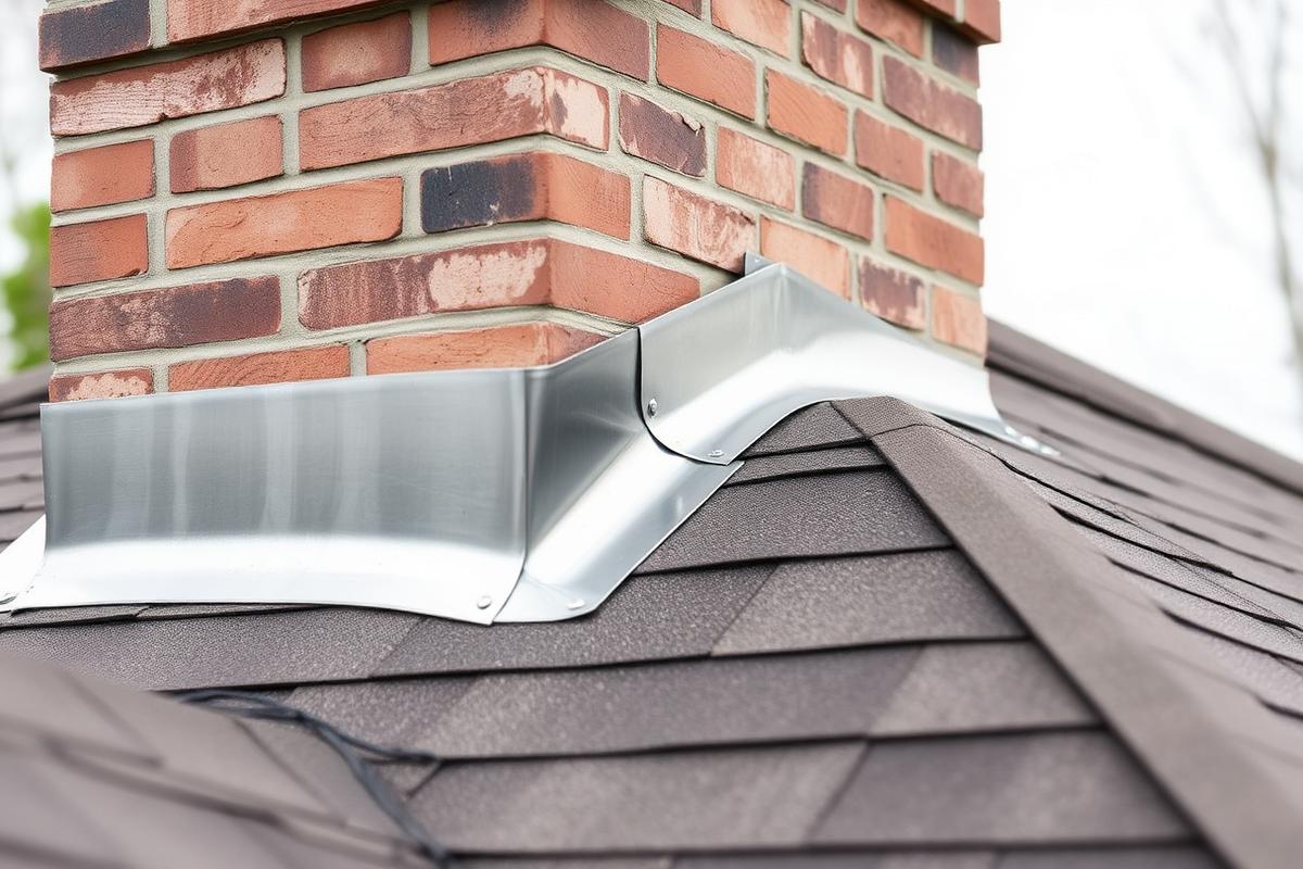 Chimney flashing repair at the roofline of a Worcester home